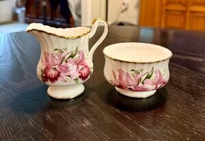 Vintage Paragon England Bone China | Pink Iris Cream & Sugar Set